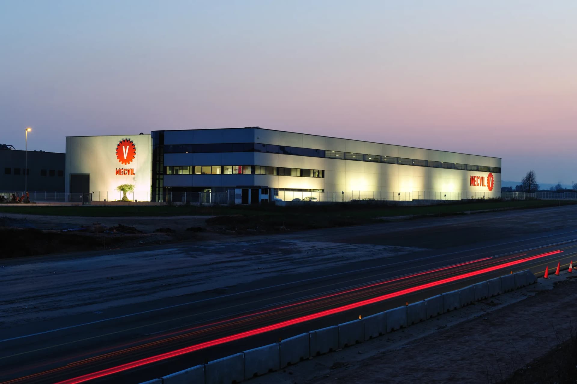 MECVIL industrial facilities at night — large-scale manufacturing plant in Sallent, Barcelona